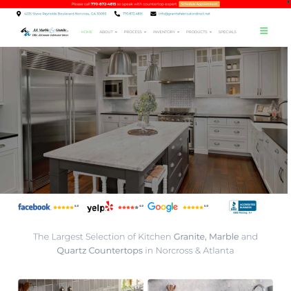 A detailed screenshot showcasing the homepage of granitefabricatordirect.net, highlighting its main features and design elements.