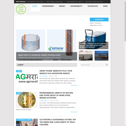 A detailed screenshot showcasing the homepage of greencleanguide.com, highlighting its main features and design elements.