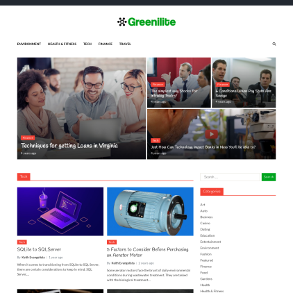 A detailed screenshot showcasing the homepage of greenilite.com, highlighting its main features and design elements.