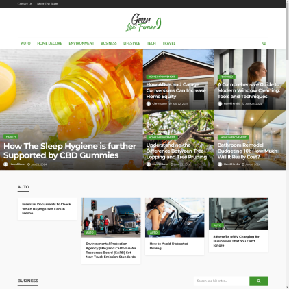 A detailed screenshot showcasing the homepage of greenliveforever.com, highlighting its main features and design elements.