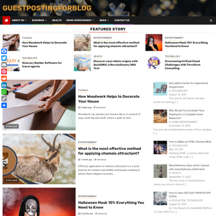 A detailed screenshot showcasing the homepage of guestpostingforblog.com, highlighting its main features and design elements.