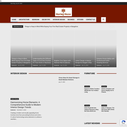 A detailed screenshot showcasing the homepage of harleyhaze.com, highlighting its main features and design elements.