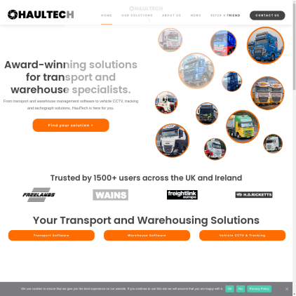 A detailed screenshot showcasing the homepage of haultech.co.uk, highlighting its main features and design elements.