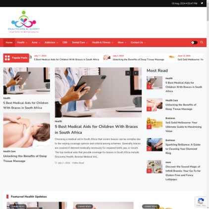 A detailed screenshot showcasing the homepage of healthcarebisummit.com, highlighting its main features and design elements.