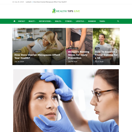 A detailed screenshot showcasing the homepage of healthtipslive.com, highlighting its main features and design elements.