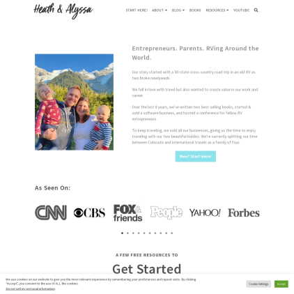 A detailed screenshot showcasing the homepage of heathandalyssa.com, highlighting its main features and design elements.