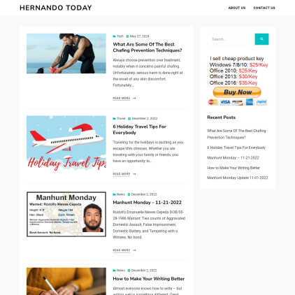 A detailed screenshot showcasing the homepage of hernandonewstoday.com, highlighting its main features and design elements.