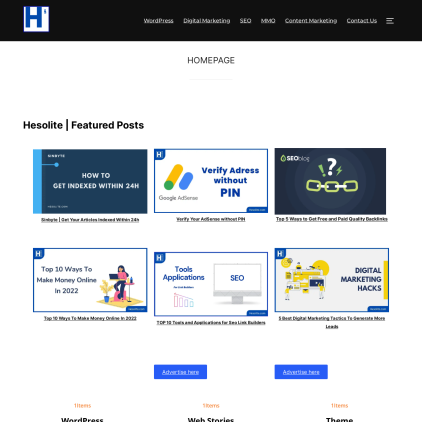 A detailed screenshot showcasing the homepage of hesolite.com, highlighting its main features and design elements.