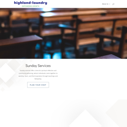 A detailed screenshot showcasing the homepage of highland-laundry.com, highlighting its main features and design elements.