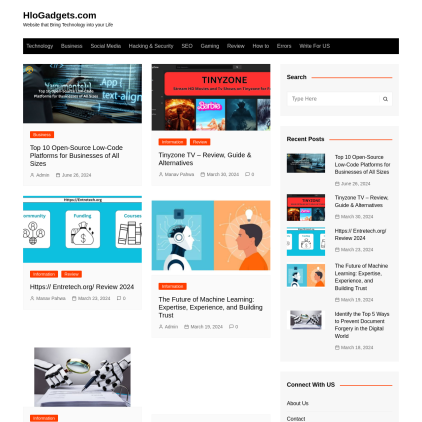 A detailed screenshot showcasing the homepage of hlogadgets.com, highlighting its main features and design elements.