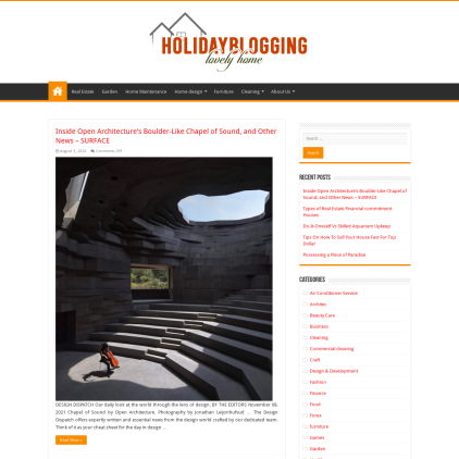 A detailed screenshot showcasing the homepage of holidayblogging.com, highlighting its main features and design elements.