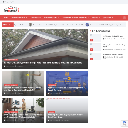 A detailed screenshot showcasing the homepage of homeimprovementmix.com, highlighting its main features and design elements.