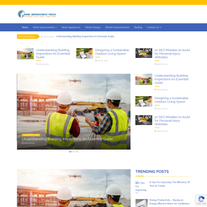 A detailed screenshot showcasing the homepage of homeimprovementpress.com, highlighting its main features and design elements.