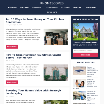 A detailed screenshot showcasing the homepage of homescopes.com, highlighting its main features and design elements.