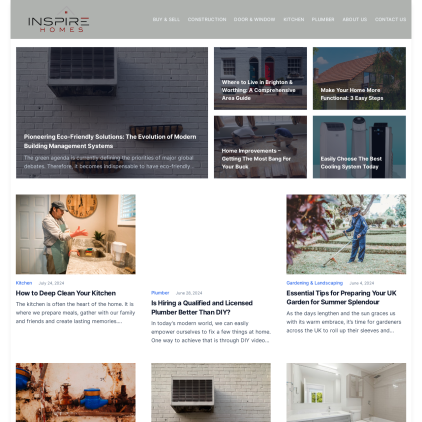 A detailed screenshot showcasing the homepage of homesinspiration.co.uk, highlighting its main features and design elements.