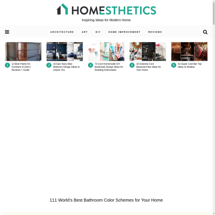 A detailed screenshot showcasing the homepage of homesthetics.net, highlighting its main features and design elements.