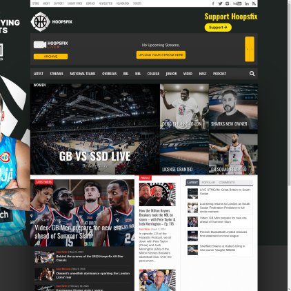 A detailed screenshot showcasing the homepage of hoopsfix.com, highlighting its main features and design elements.