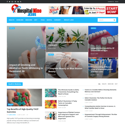 A detailed screenshot showcasing the homepage of hospitalninojesus.com, highlighting its main features and design elements.