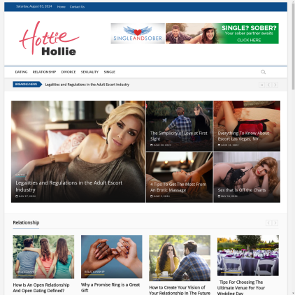 A detailed screenshot showcasing the homepage of hottiehollie.com, highlighting its main features and design elements.