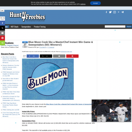 A detailed screenshot showcasing the homepage of hunt4freebies.com, highlighting its main features and design elements.