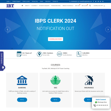 A detailed screenshot showcasing the homepage of ibtindia.com, highlighting its main features and design elements.