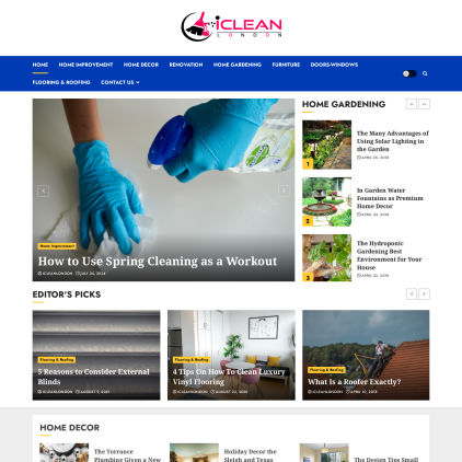 A detailed screenshot showcasing the homepage of icleanlondon.co.uk, highlighting its main features and design elements.