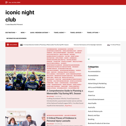 A detailed screenshot showcasing the homepage of iconicnightclub.com, highlighting its main features and design elements.