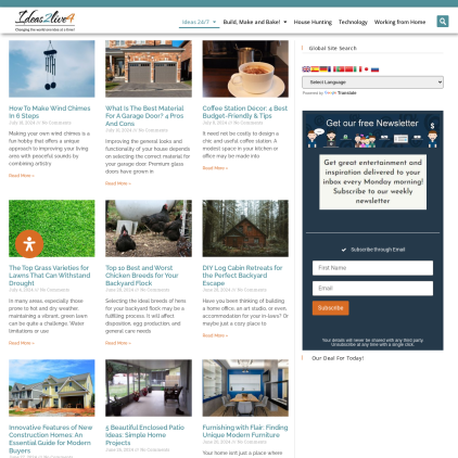 A detailed screenshot showcasing the homepage of ideas2live4.com, highlighting its main features and design elements.