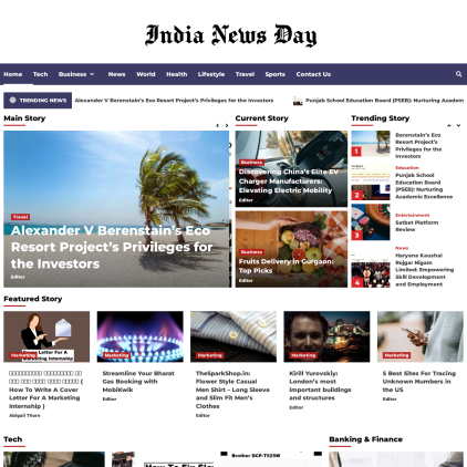 A detailed screenshot showcasing the homepage of indianewsday.com, highlighting its main features and design elements.