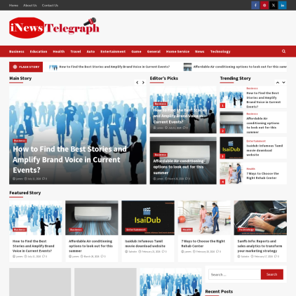 A detailed screenshot showcasing the homepage of inewstelegraph.com, highlighting its main features and design elements.