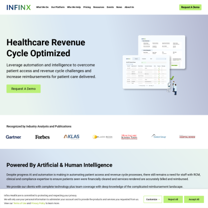 A detailed screenshot showcasing the homepage of infinx.com, highlighting its main features and design elements.