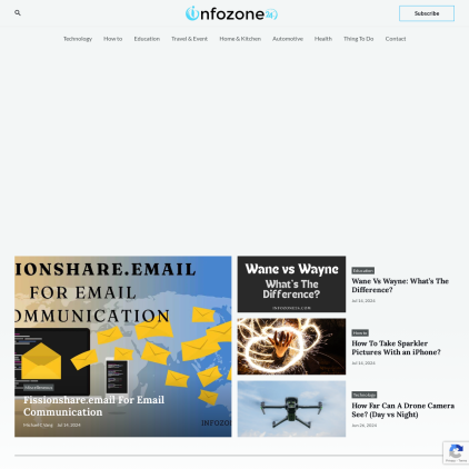 A detailed screenshot showcasing the homepage of infozone24.com, highlighting its main features and design elements.