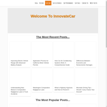 A detailed screenshot showcasing the homepage of innovatecar.com, highlighting its main features and design elements.