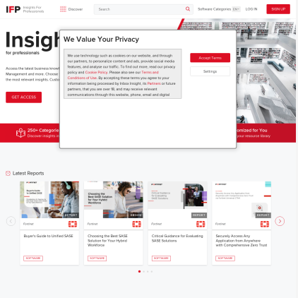 A detailed screenshot showcasing the homepage of insightsforprofessionals.com, highlighting its main features and design elements.