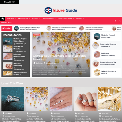 A detailed screenshot showcasing the homepage of insureguide.net, highlighting its main features and design elements.