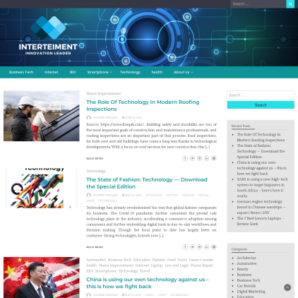 A detailed screenshot showcasing the homepage of interteiment.com, highlighting its main features and design elements.