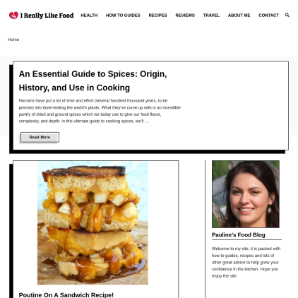 A detailed screenshot showcasing the homepage of ireallylikefood.com, highlighting its main features and design elements.