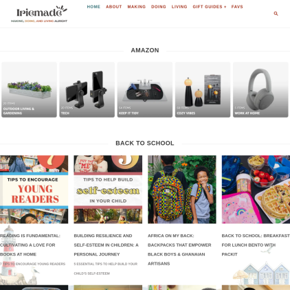 A detailed screenshot showcasing the homepage of iriemade.com, highlighting its main features and design elements.