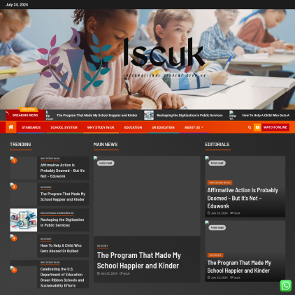 A detailed screenshot showcasing the homepage of iscuk.co.uk, highlighting its main features and design elements.