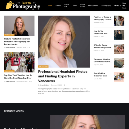 A detailed screenshot showcasing the homepage of ishysphotography.com, highlighting its main features and design elements.