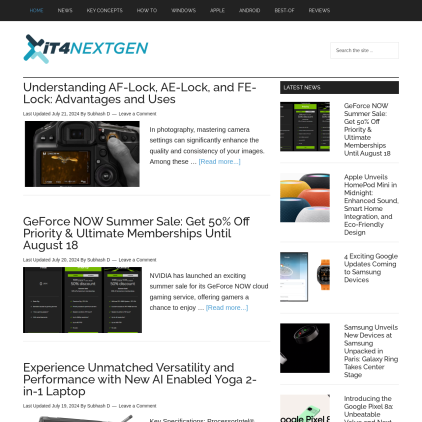 A detailed screenshot showcasing the homepage of it4nextgen.com, highlighting its main features and design elements.