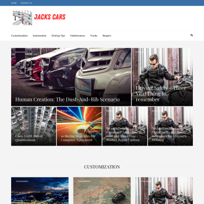 A detailed screenshot showcasing the homepage of jackscars.net, highlighting its main features and design elements.