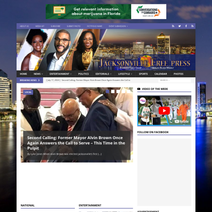 A detailed screenshot showcasing the homepage of jacksonvillefreepress.com, highlighting its main features and design elements.