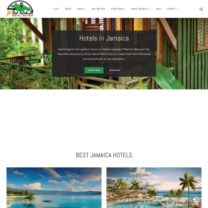 A detailed screenshot showcasing the homepage of jamaicahotelreview.com, highlighting its main features and design elements.