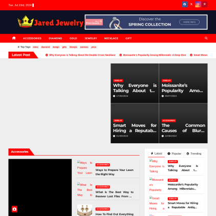 A detailed screenshot showcasing the homepage of jaredjewelry.us, highlighting its main features and design elements.