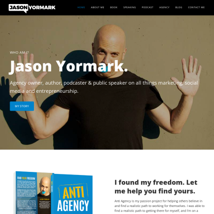 A detailed screenshot showcasing the homepage of jasonyormark.com, highlighting its main features and design elements.