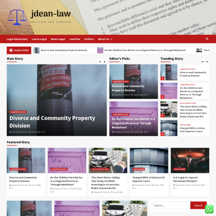 A detailed screenshot showcasing the homepage of jdean-law.com, highlighting its main features and design elements.