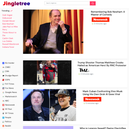 A detailed screenshot showcasing the homepage of jingletree.com, highlighting its main features and design elements.