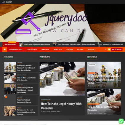 A detailed screenshot showcasing the homepage of jquerydoc.com, highlighting its main features and design elements.