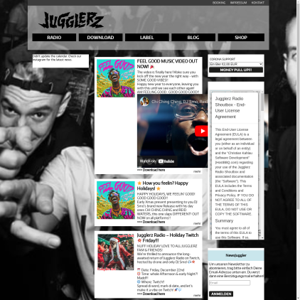 A detailed screenshot showcasing the homepage of jugglerz.de, highlighting its main features and design elements.